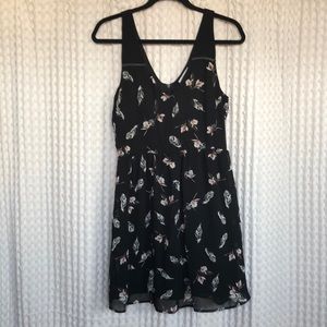 V neck floral and feather print dress
